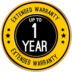 Yellow badge with Extended Warranty Up to 1 Year text, featuring black and gold accents with stars.