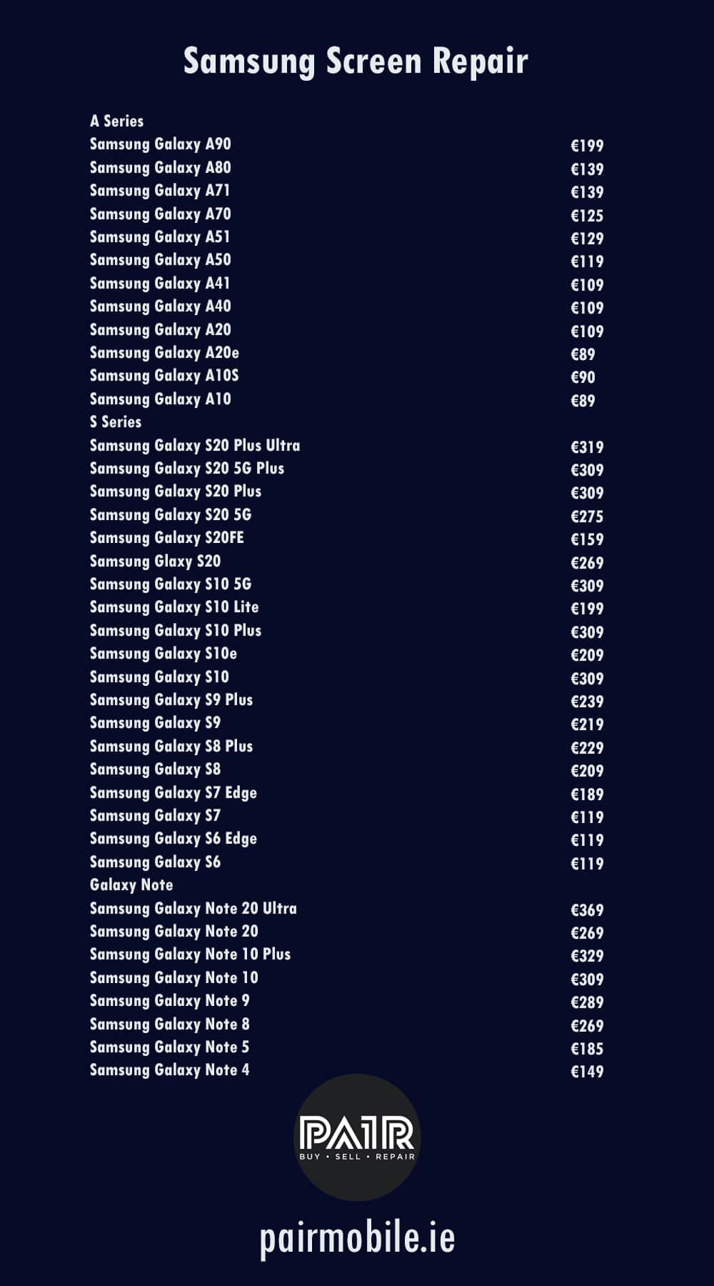 Samsung Galaxy Screen Repairs at PAIR Mobile